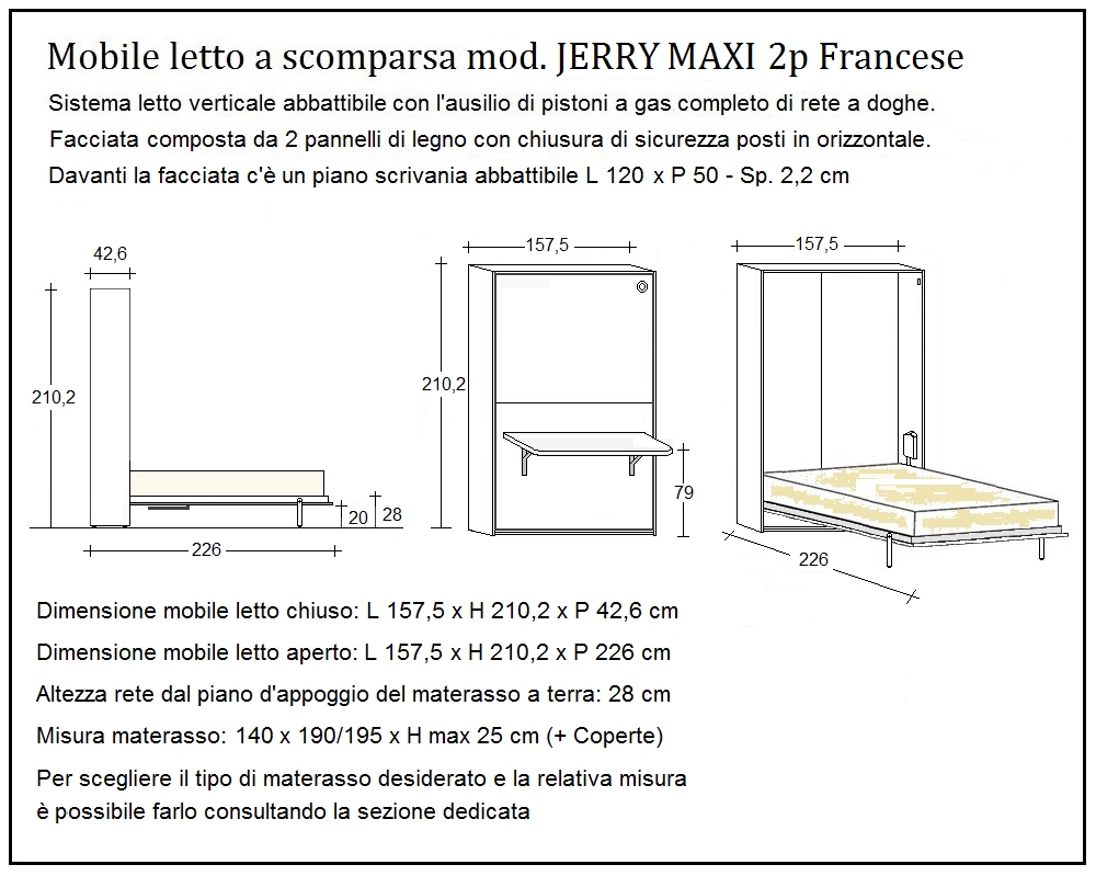 scheda tecnica letto a scomparsa letti due piazze francese jerry