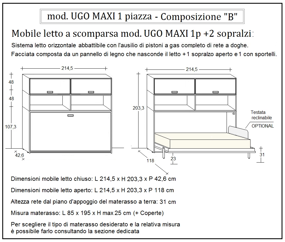 scheda tecnica letto a scomparsa letti una piazza ugo composizione b