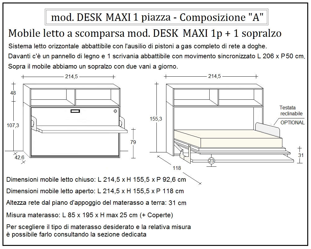 scheda tecnica letto a scomparsa letti una piazza desk composizione a