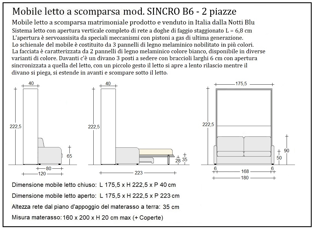 scheda tecnica letto a scomparsa letti due piazze sincro b6