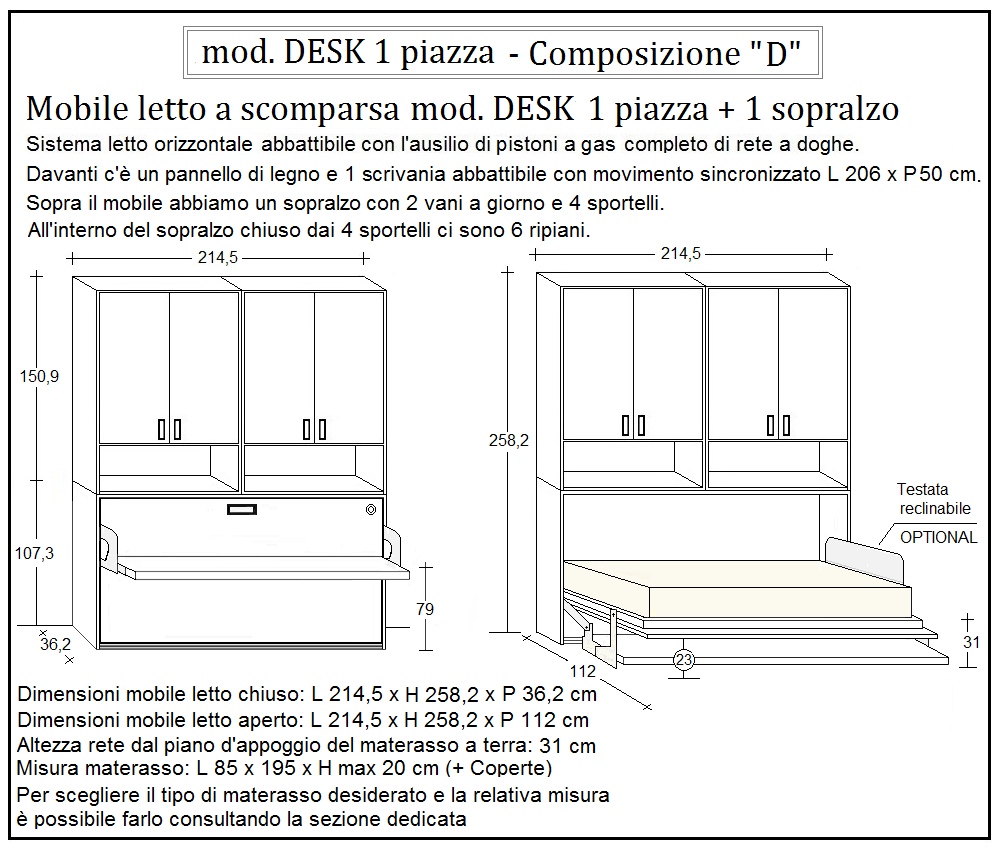 scheda tecnica letto a scomparsa letti una piazza desk composizione d